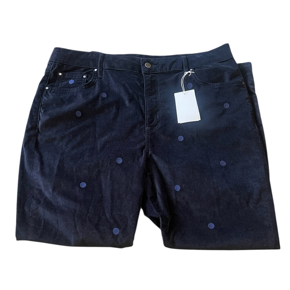 Boden NWT navy high rise velvet super skinny pants with polka dots - Picture 4 of 11